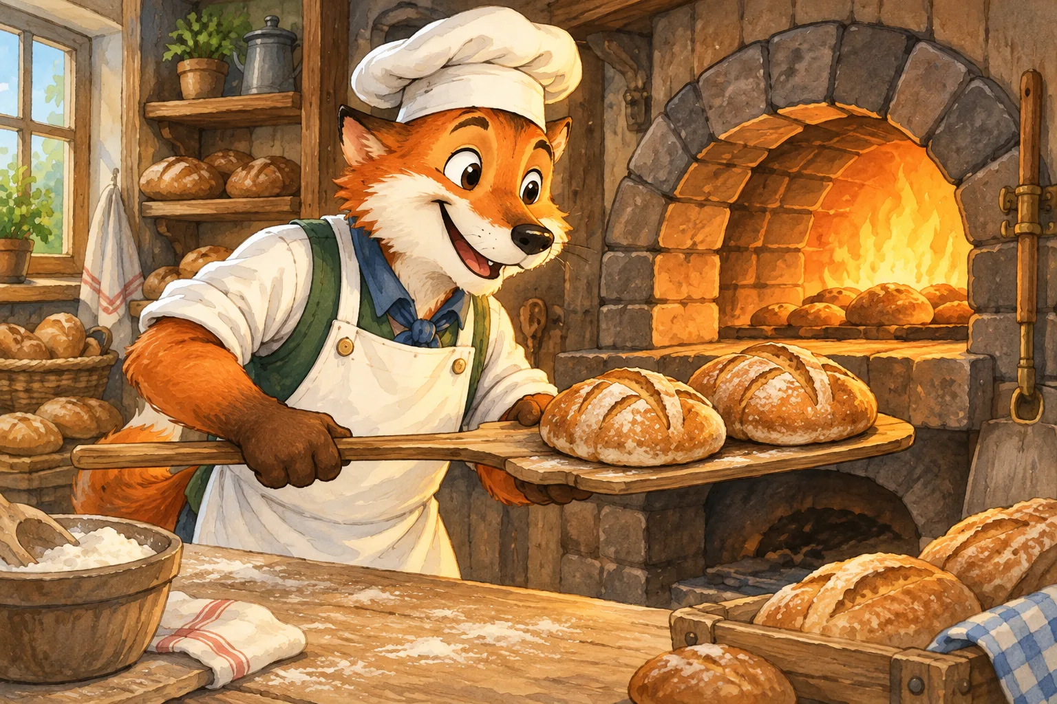 Finn Foxley backt Brot am Ofen